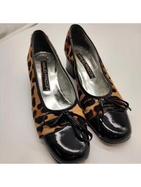 Maud Frizon leopard heeled dress shoes paten leather calf hair 5